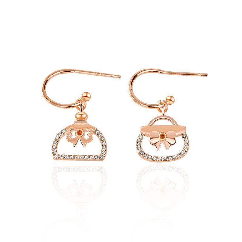 Asymmetry Girl CZ Perfume Bottle Bag 925 Sterling Silver Dangling Earrings