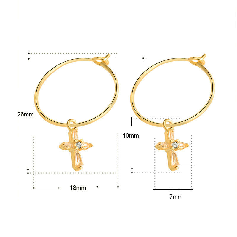 Classic CZ Cross Circle 925 Sterling Silver Hoop Earrings