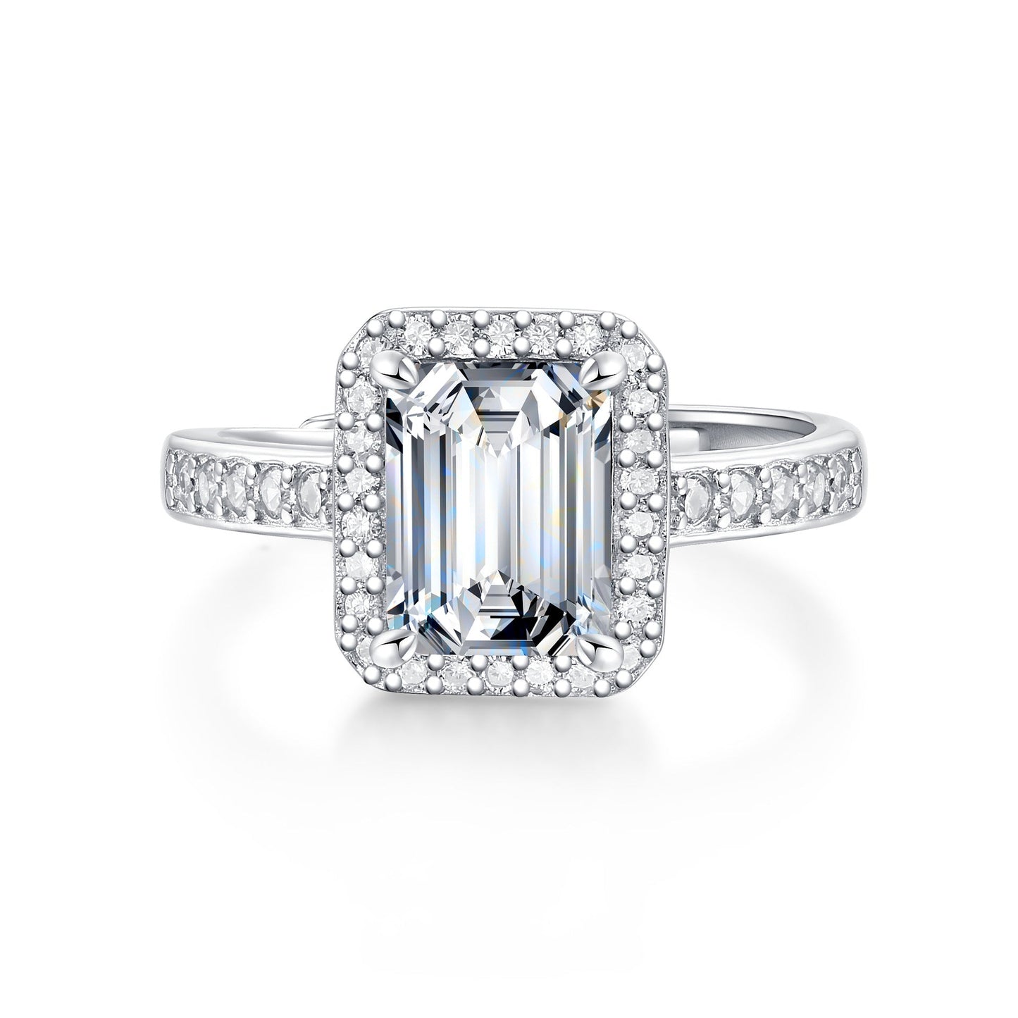 Fashion Baguette Moissanite CZ 925 Sterling Silver Adjustable Ring