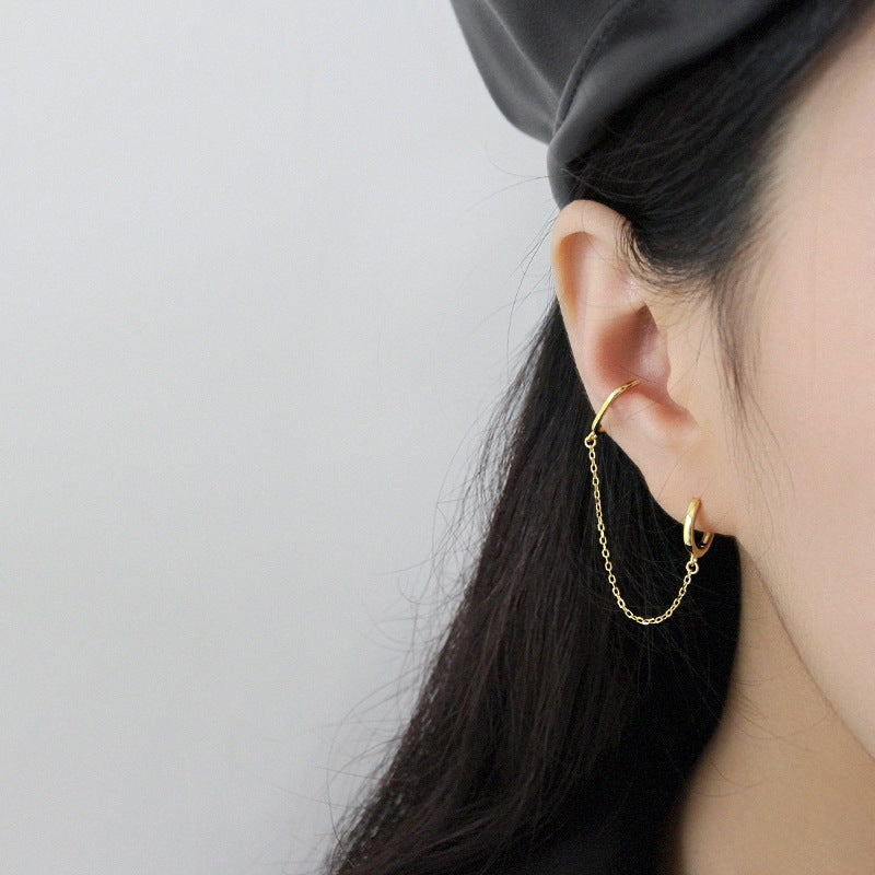Fashion Double Holes Chain New 925 Sterling Silver Hoop Earring Single