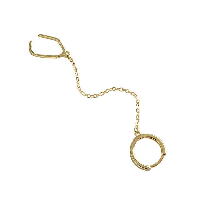 Fashion Double Holes Chain New 925 Sterling Silver Hoop Earring Single