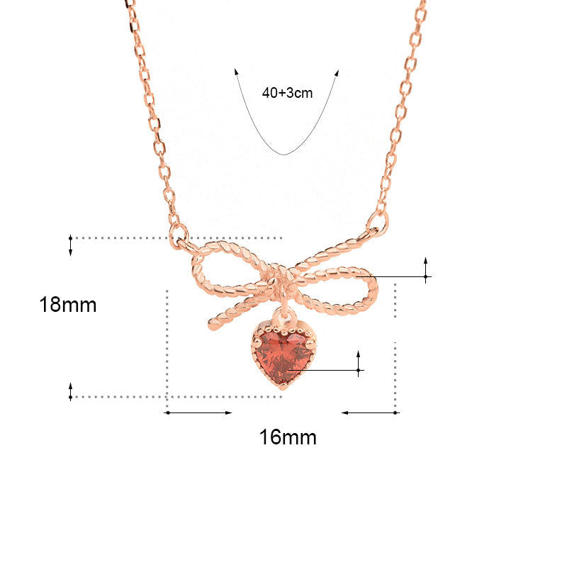 Friend's Red CZ Heart Bow-Knot 925 Sterling Silver Necklace