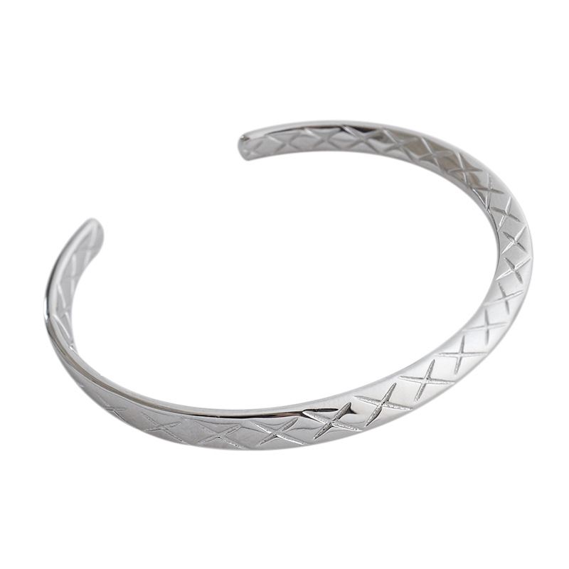 Geometry Diamond Check 925 Sterling Silver Open Bangle