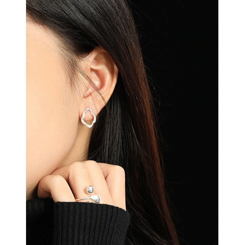 Geometry Hollow Cloud 925 Sterling Silver Stud Earrings