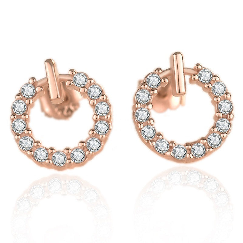 Geometry Round CZ Circle 925 Sterling Silver Stud Earrings