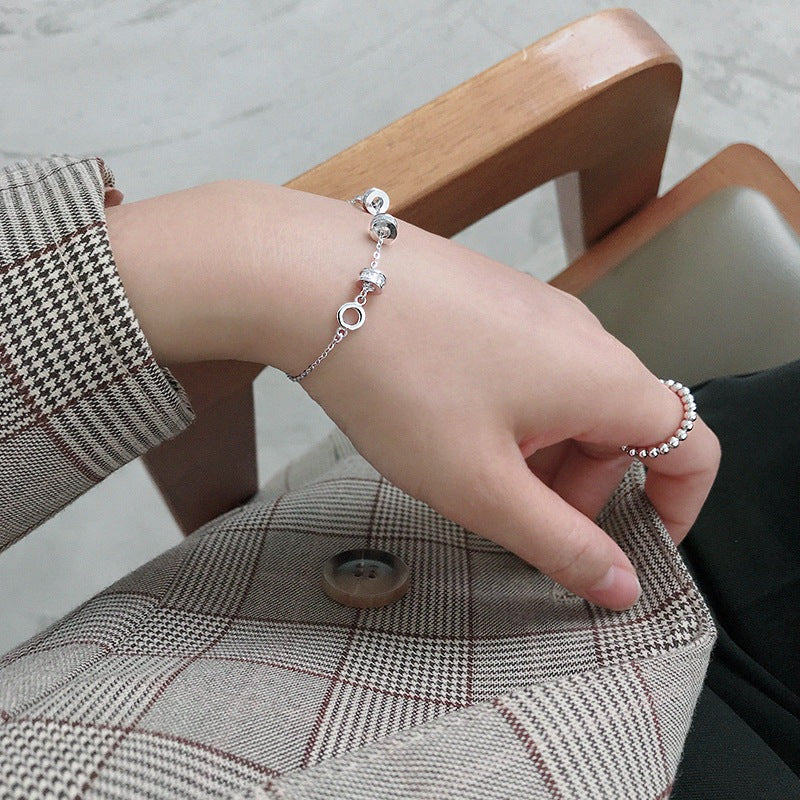 Gift CZ Lucky Transfer Beads Circles 925 Sterling Silver Bracelet