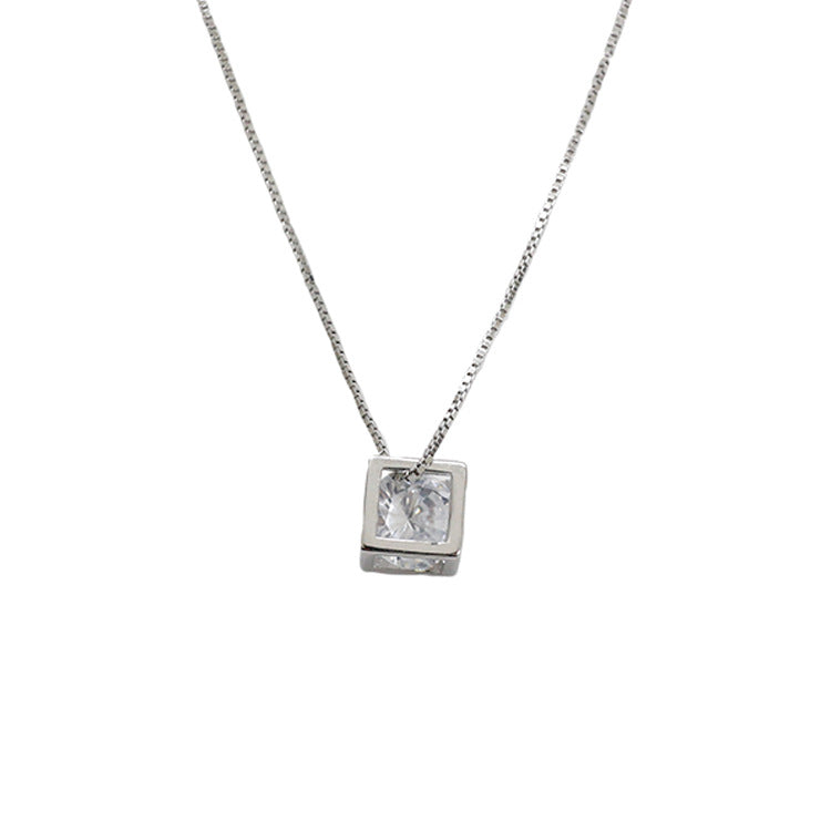 Gift Geometry CZ Magic Cube Hollow 925 Sterling Silver Necklace