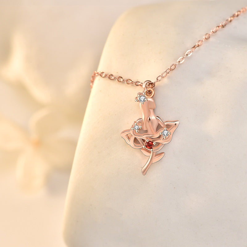 Girl CZ Rose Flower Beautiful 925 Sterling Silver Necklace