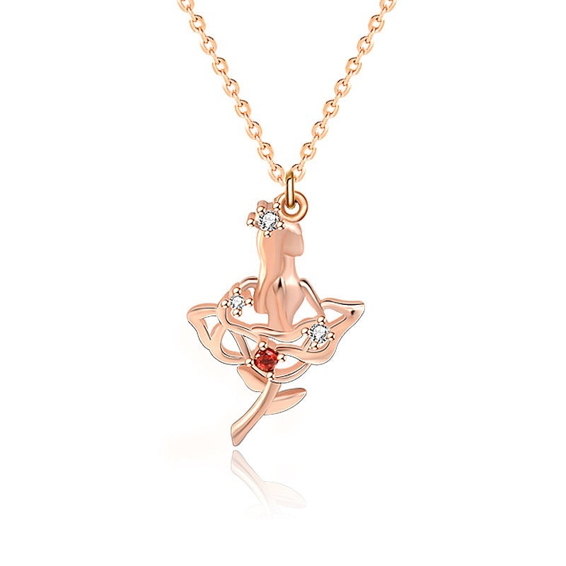 Girl CZ Rose Flower Beautiful 925 Sterling Silver Necklace