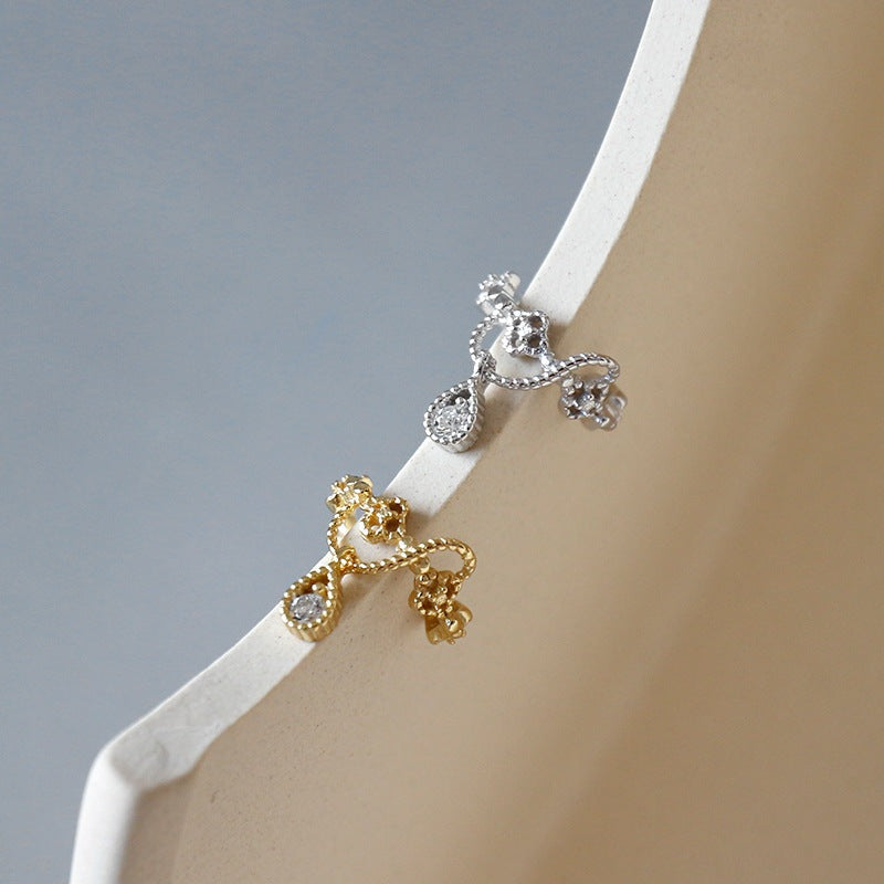 Girl Four Leaf Clover Waterdrop 925 Sterling Silver Non-Pierced Earring Single