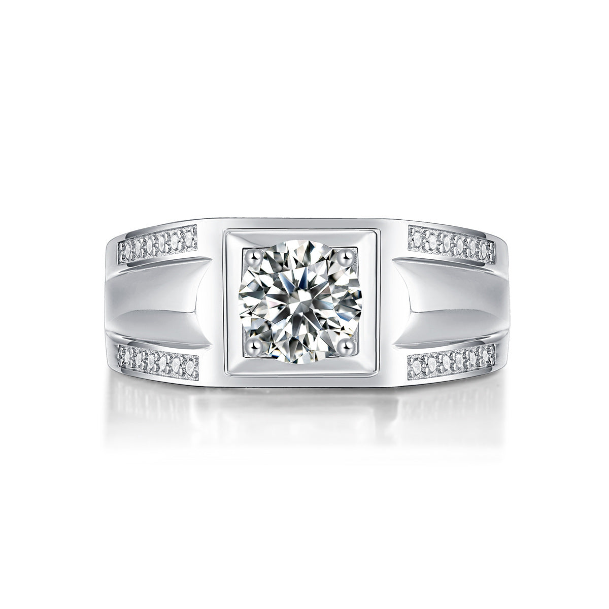 Men's Moissanite CZ Geometry Square 925 Sterling Silver Adjustable Ring