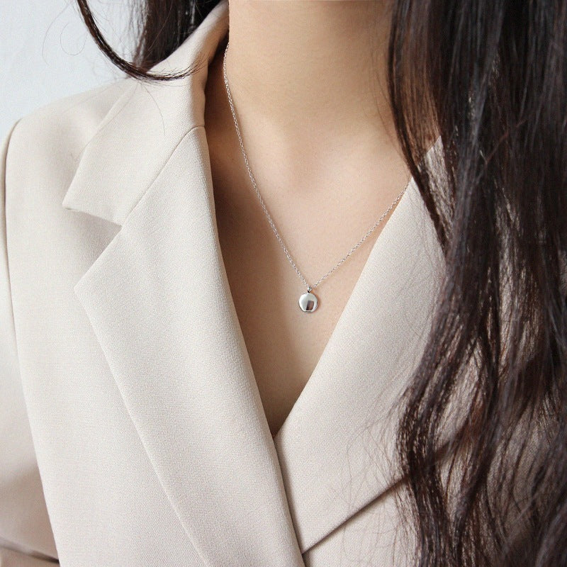 Minimalist Geometry Round Bean 925 Sterling Silver Necklace