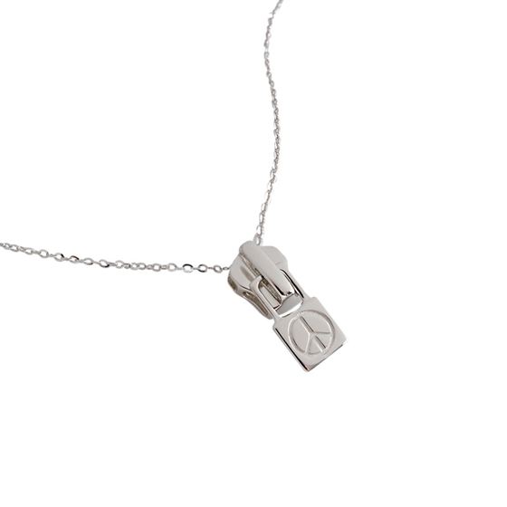 New Peace Sign Zipper Puller 925 Sterling Silver Necklace