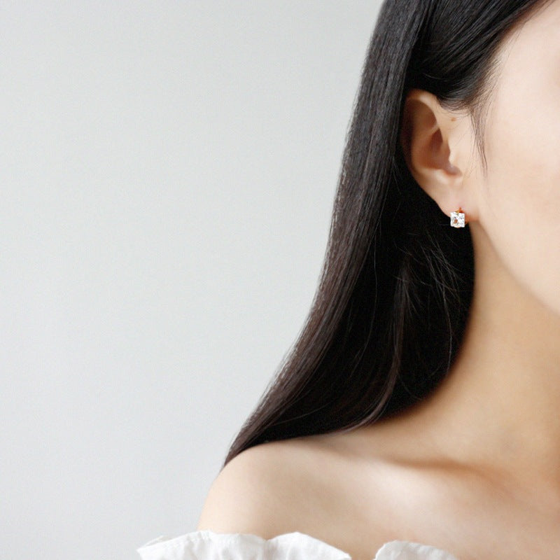 Office Geometry Radiant CZ 925 Sterling Silver Hoop Earrings