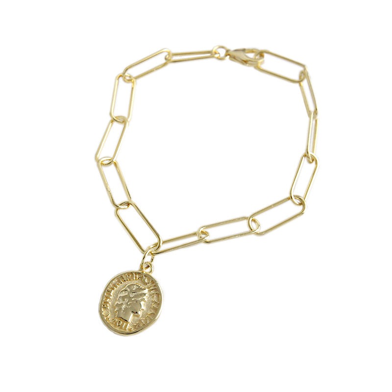 Office Portrait Coin Curb Chain 925 Sterling Silver Bracelet