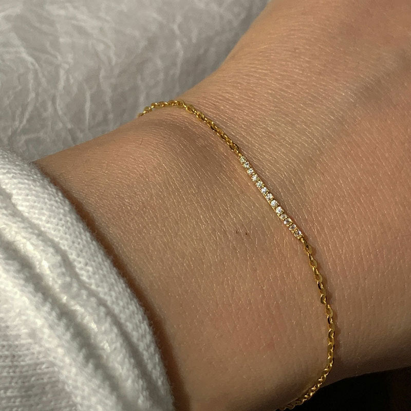 Office Simple Double Layers CZ Lines 925 Sterling Silver Bracelet