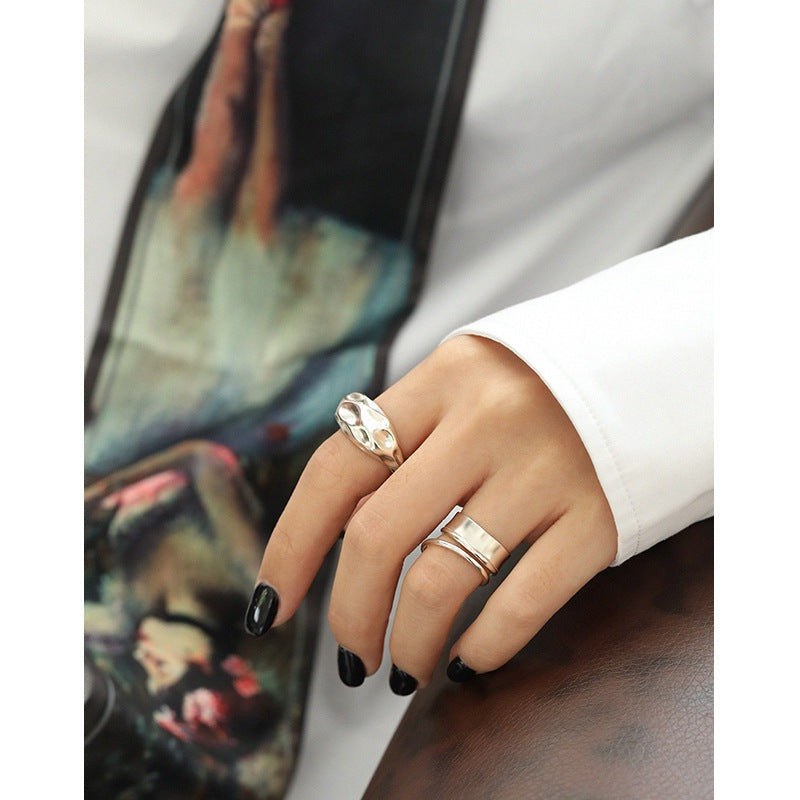 Sale Irregular Uneven 925 Sterling Silver Adjustable Ring