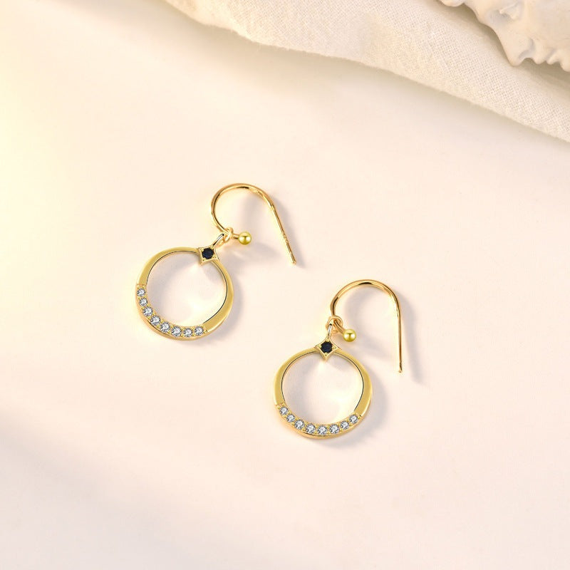 Simple CZ Hollow Circle 925 Sterling Silver Dangling Earrings
