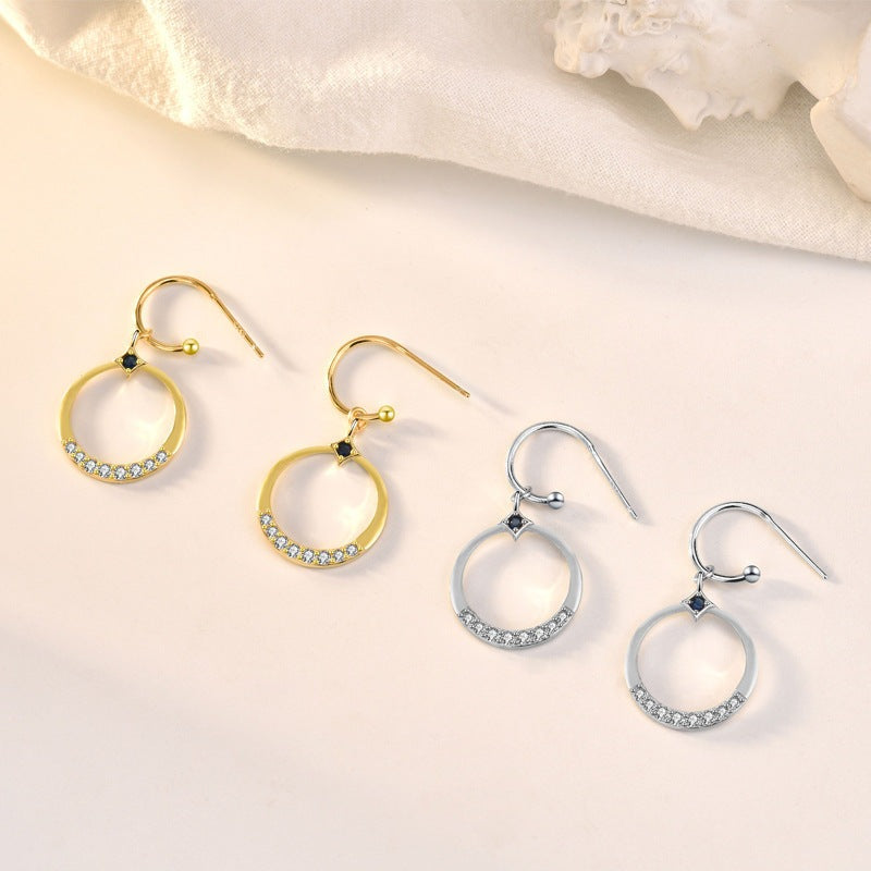 Simple CZ Hollow Circle 925 Sterling Silver Dangling Earrings