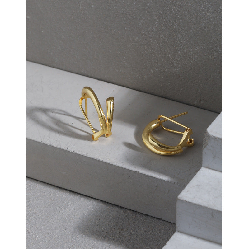 Simple Lines Circle Students 925 Sterling Silver Hoop Earrings