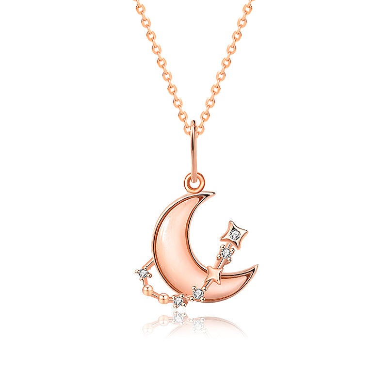 Women Shell Crescent Moon CZ 925 Sterling Silver Necklace
