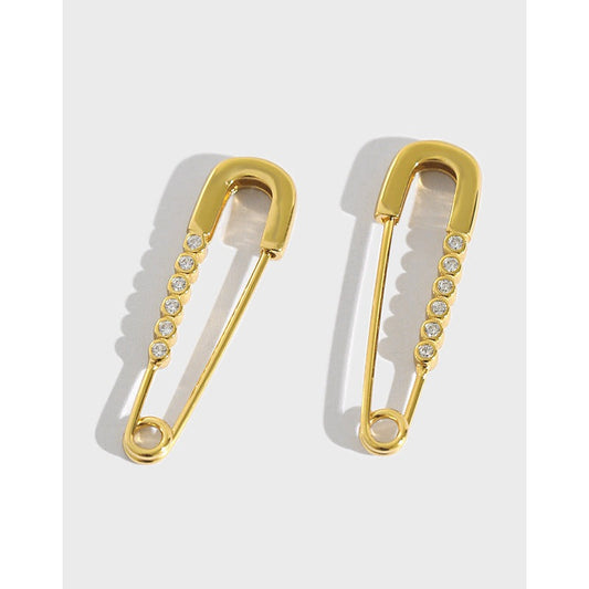 Fashion CZ Hollow Pin 925 Sterling Silver Hoop Earrings
