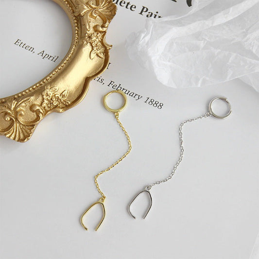 Fashion Double Holes Chain New 925 Sterling Silver Hoop Earring Single