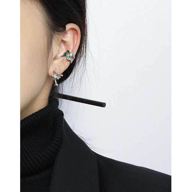 Fashion Irregular Hollow Epoxy 925 Sterling Silver Non-Pierced Earring Single