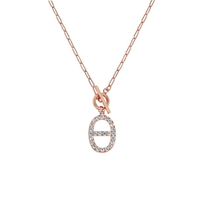 Geometry CZ Hollow Oval Pig Nose OT 925 Sterling Silver Necklace
