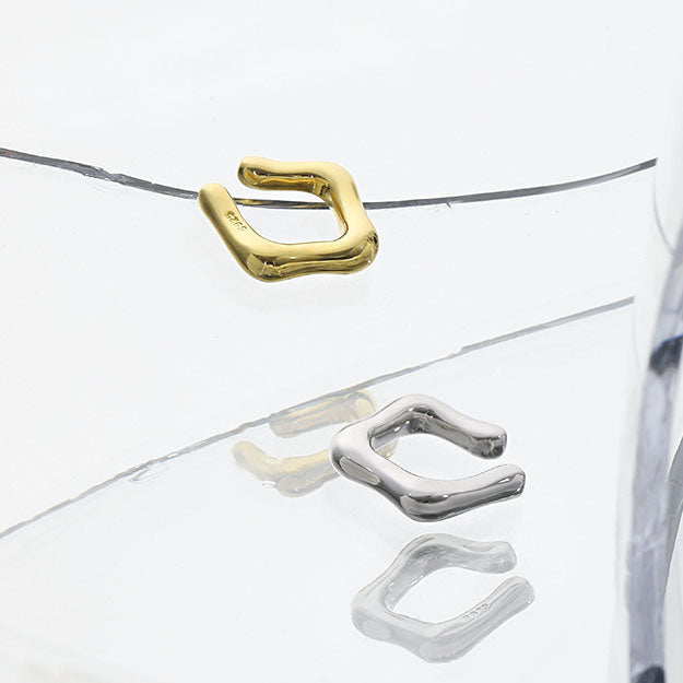 Geometry Hollow Square 925 Sterling Silver Non-Pierced Earring Single