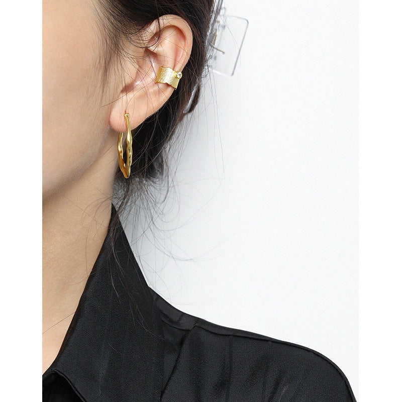 Geometry Irregular Round CZ 925 Sterling Silver Non-Pierced Earring Single