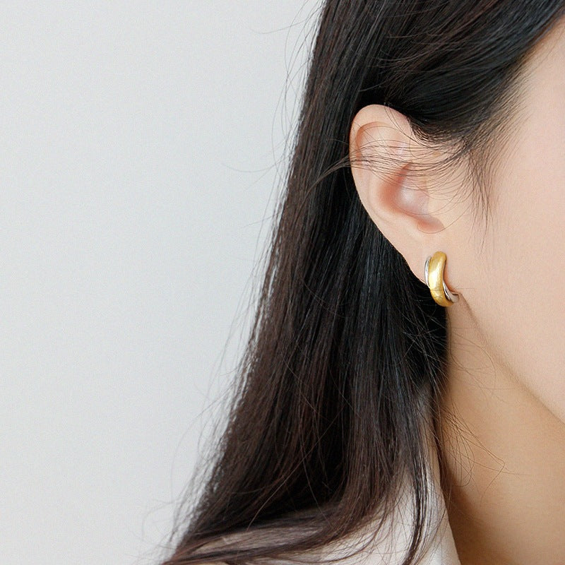 Geometry Irregular Semicircle 925 Sterling Silver Hoop Earrings