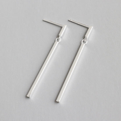 Geometry Simple Rectangle Stick 925 Sterling Silver Dangling Earrings