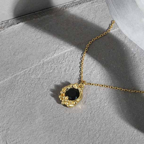 Lady Black CZ Bubble Flower 925 Sterling Silver Necklace