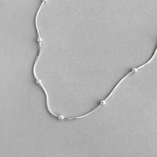 Minimalist Snake Chain Beads 925 Sterling Silver Necklace
