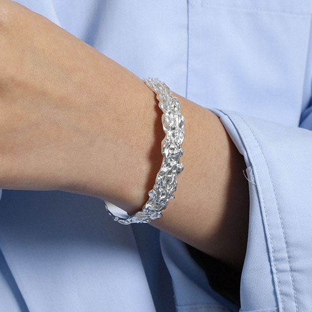 Modern Irregular 925 Sterling Silver Open Bangle