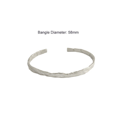 Simple Concave Convex Round 925 Sterling Silver Open Bangle