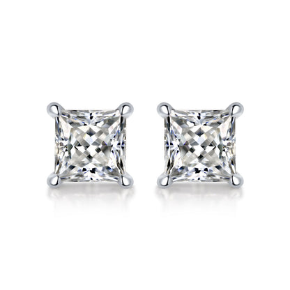 Simple Geometry Moissanite CZ Baguette 925 Sterling Silver Stud Earrings