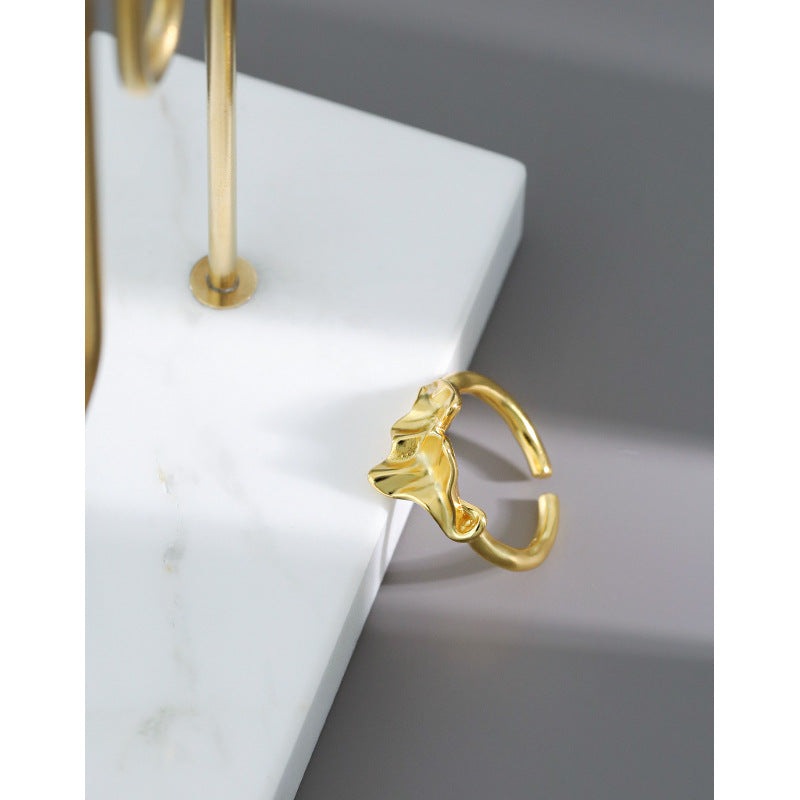 Simple Irregular Leaf 925 Sterling Silver Adjustable Ring