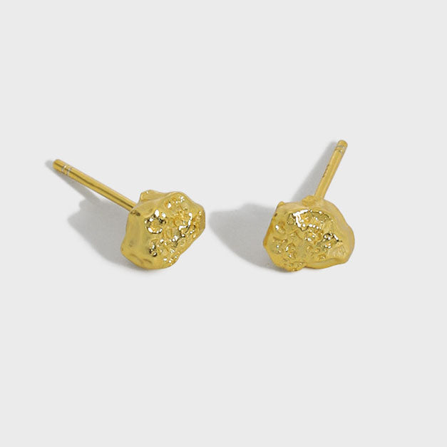 Simple Irregular Uneven Stones 925 Sterling Silver Stud Earrings