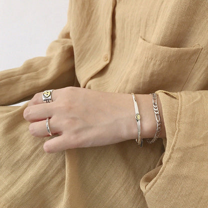 Simple Smile Face 925 Sterling Silver Open Promise Bangle
